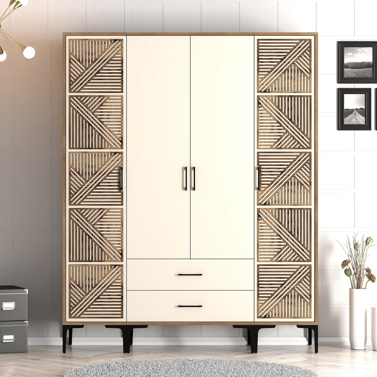 Dulap pentru haine, Hanah Home, Kumsal PTP, 160x47.5x201.4 cm, Maro/Crem - imagine 7
